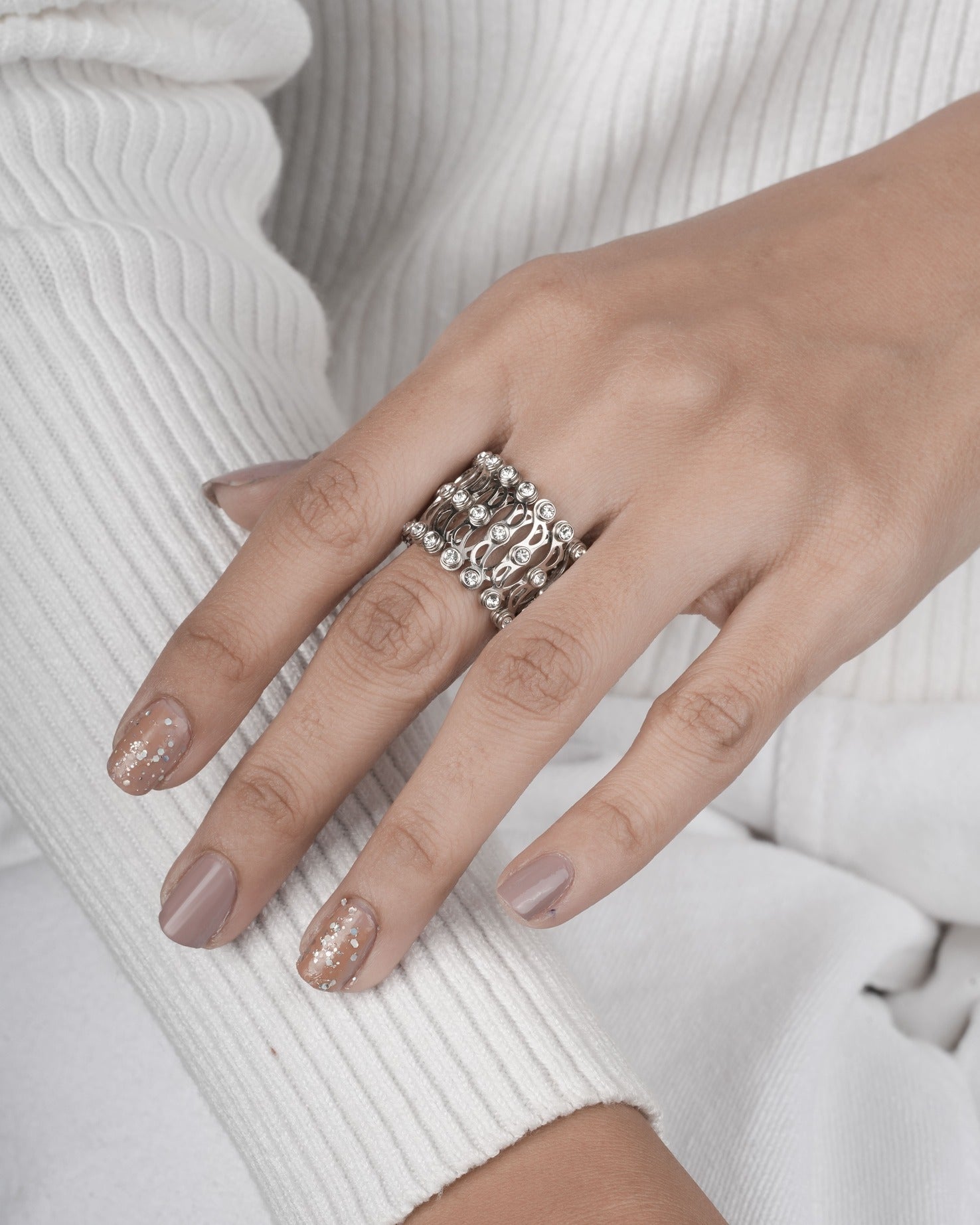 925 sterling silver 2in 1 ring cum bracelet for ladies