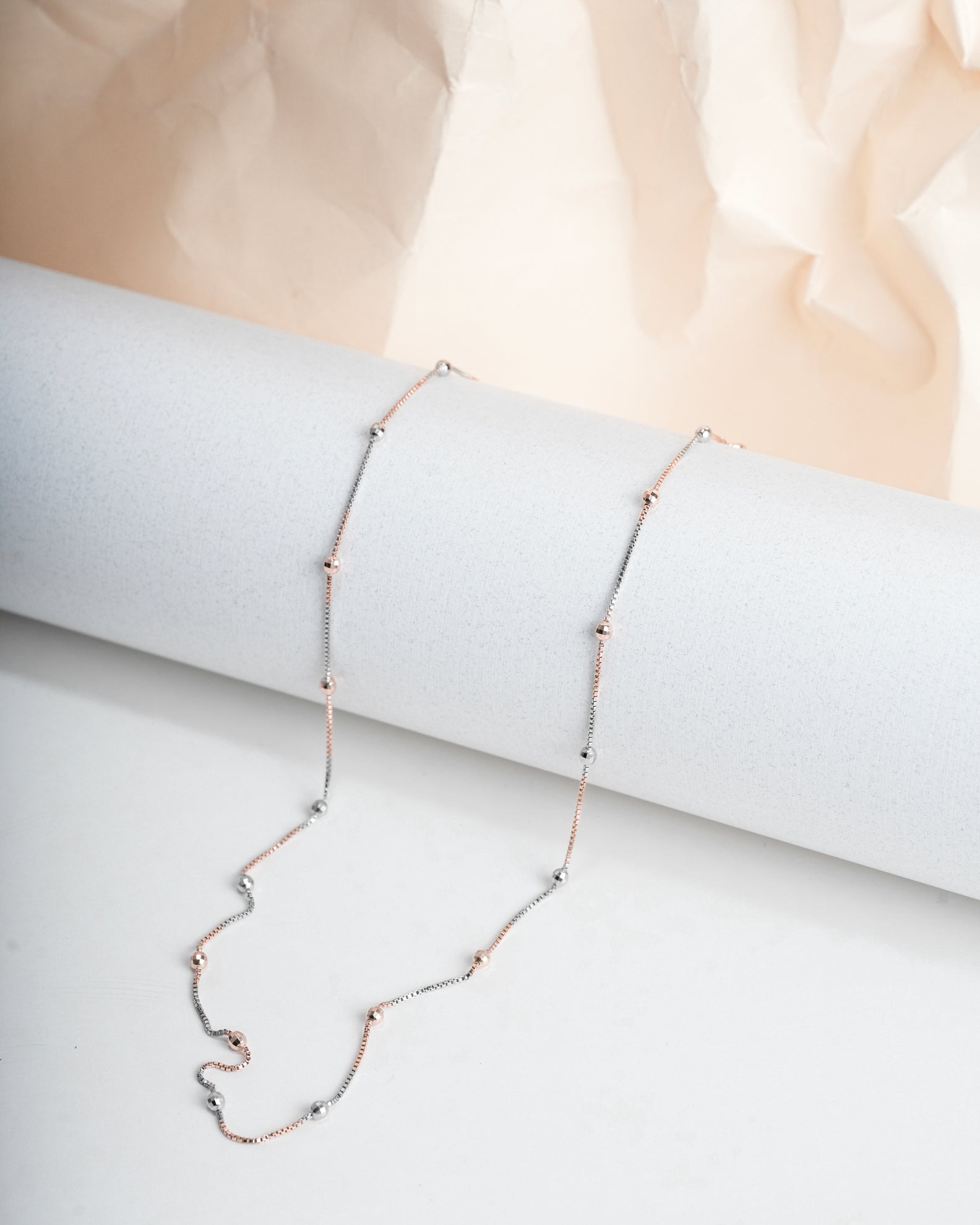 Women Long Diamond Cut Beaded Italian Made Necklace