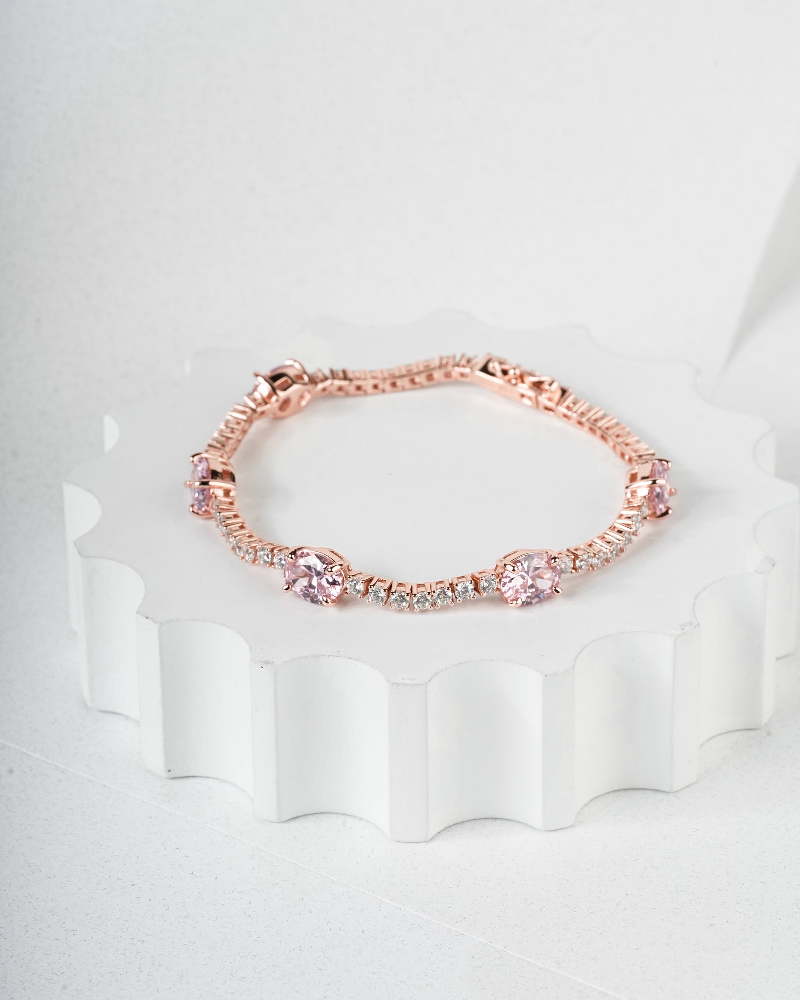 Selia & Co Pink and White CZ Rose Gold Tennis Bracelet - Sterling Silver