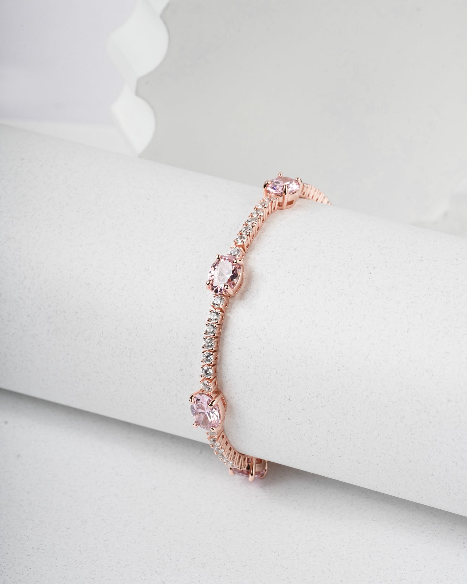 Selia & Co Pink and White CZ Rose Gold Tennis Bracelet - Sterling Silver