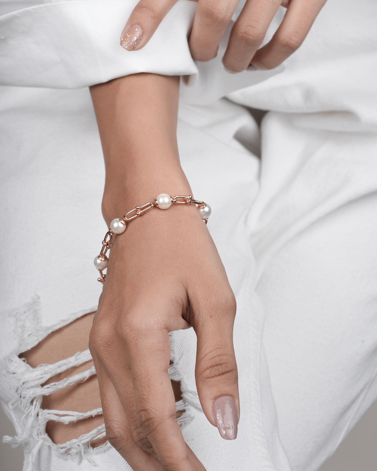 Selia & Co. Pearl and Rose Gold Paper Clip Wrap Bracele