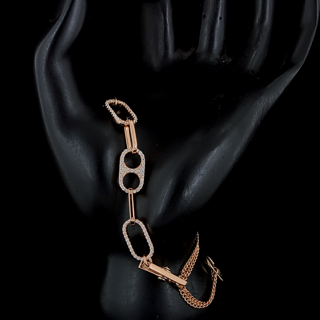 Women Paper-Clip & Oval Beads Chain Bracelet