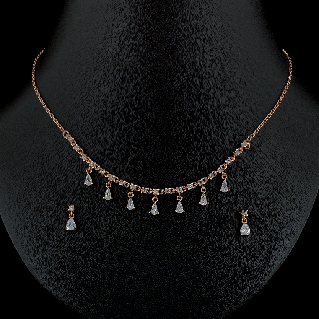 Pear Cut Rose Diamond Necklace in Silver, Rose Color - Selia & Co