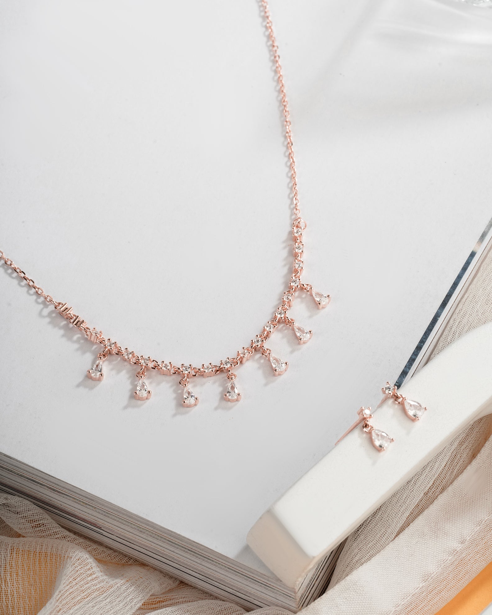 Pear Cut Rose Diamond Necklace in Silver, Rose Color - Selia & Co