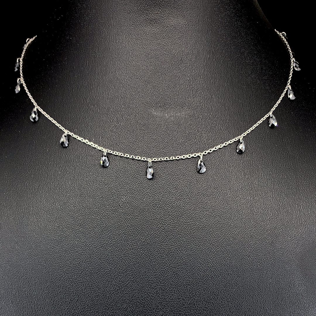 Selia & Co Black Pear Diamond Necklace in Silver - Elegant and Timeless