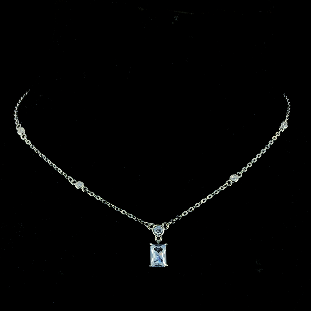 Selia & Co Emerald Diamond Pendant in Silver for Women