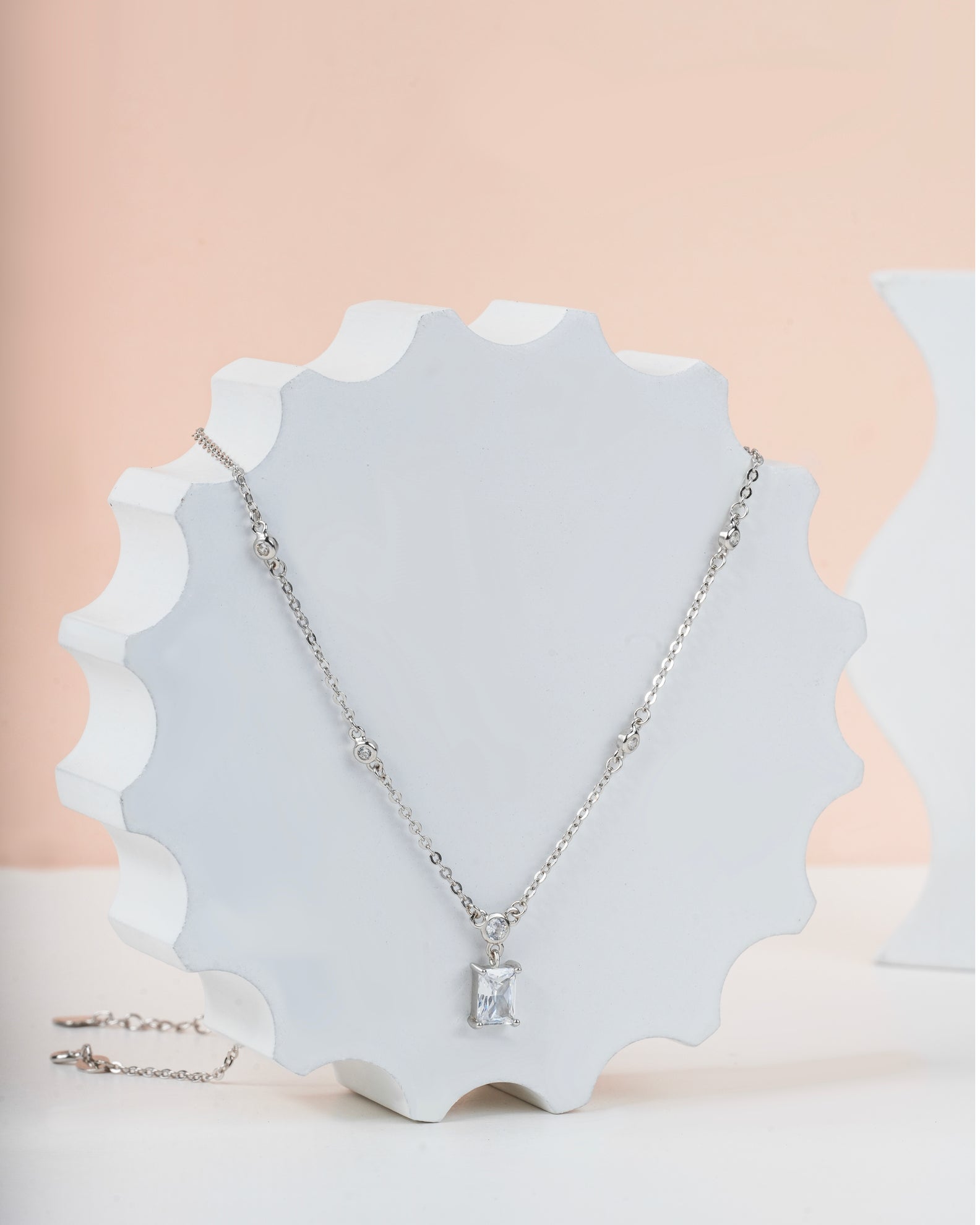 Selia & Co Emerald Diamond Pendant in Silver for Women