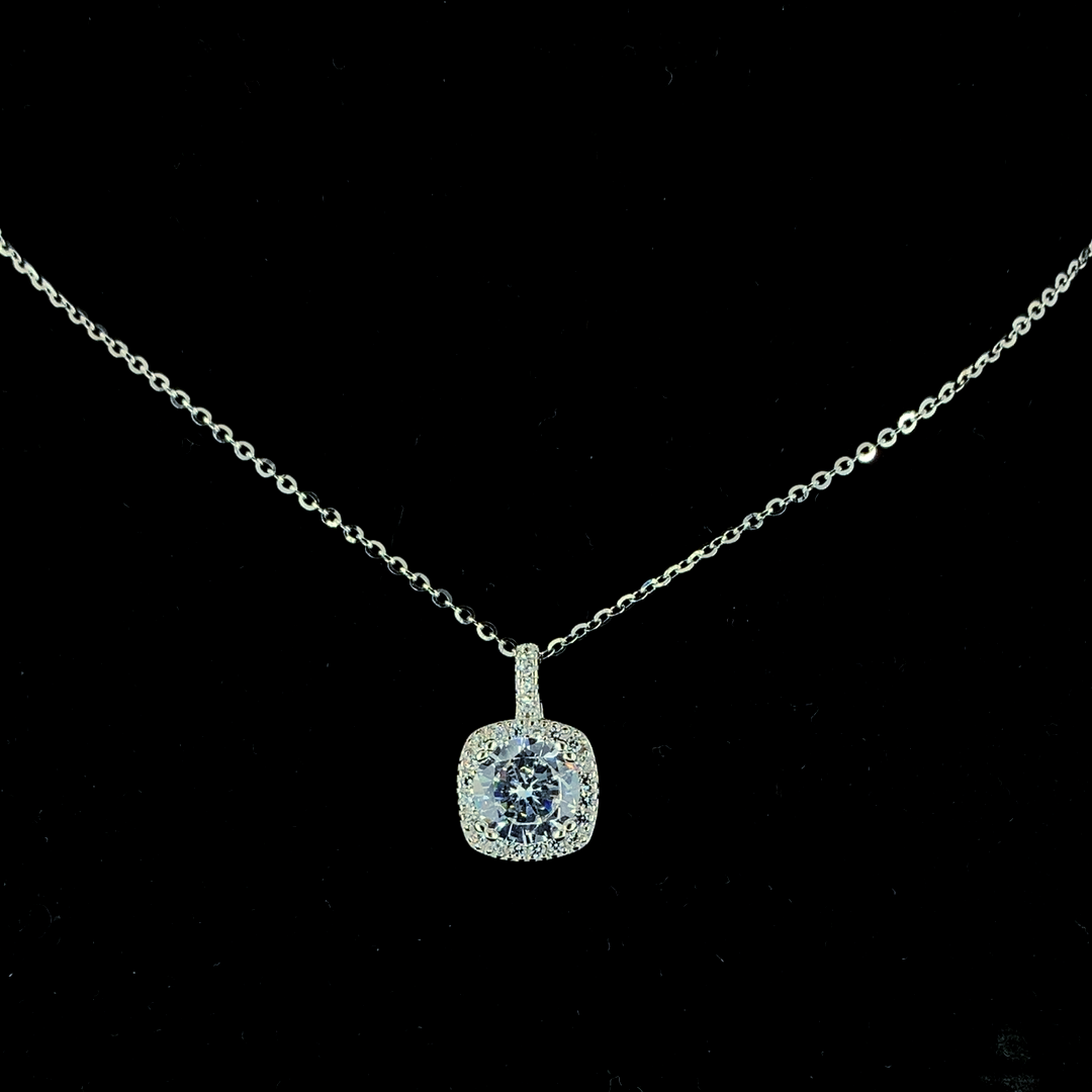 Selia & Co 925 Sterling Silver Cushion Cut Diamond Pendant Necklace