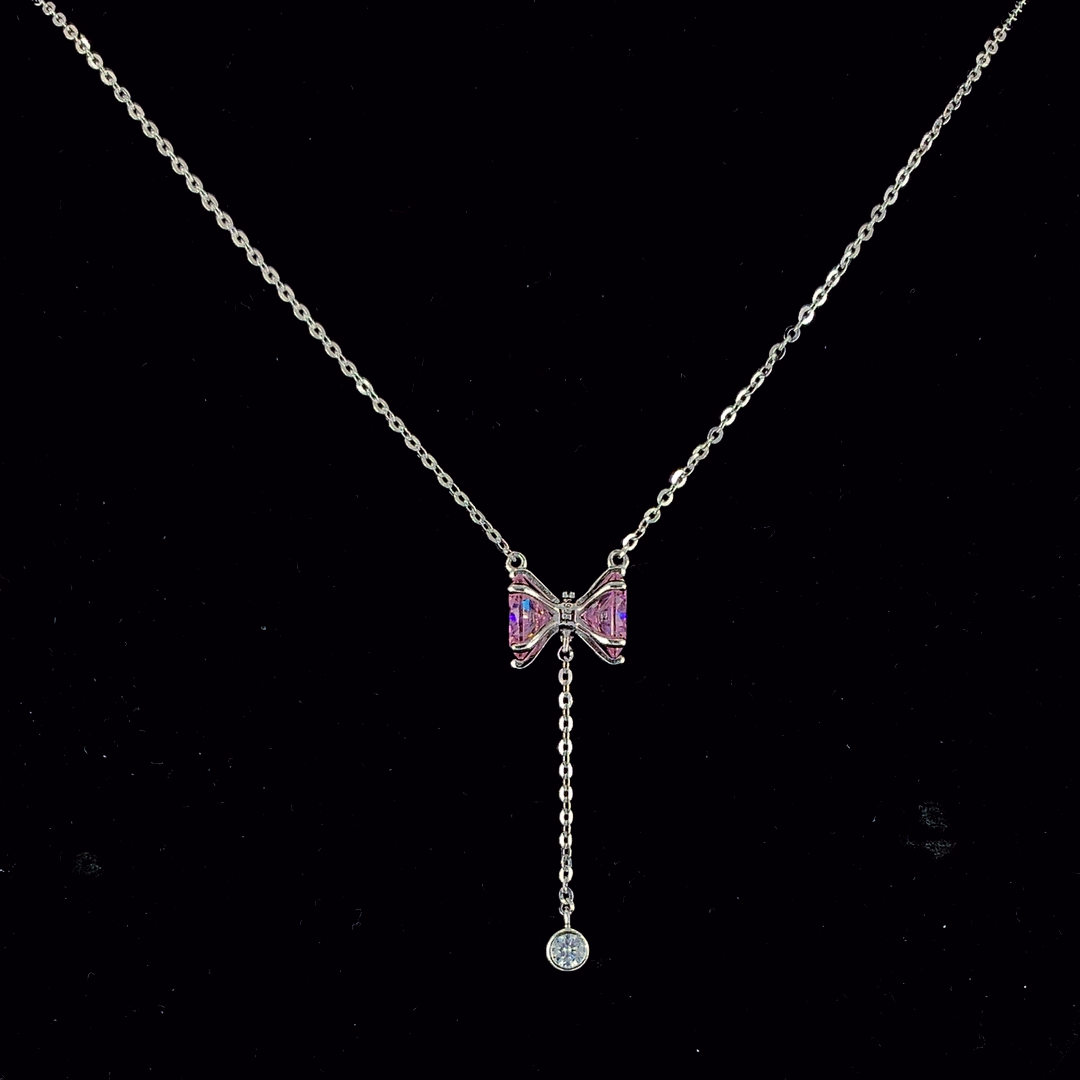 Butterfly Tassel Pink Diamond Necklace - 925 Sterling Silver | Selia & Co