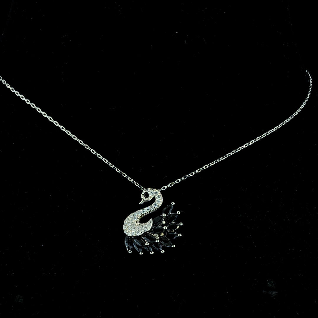 Selia & Co Swan Black Crystal CZ Western Party Sweater Pendant Chain Necklace