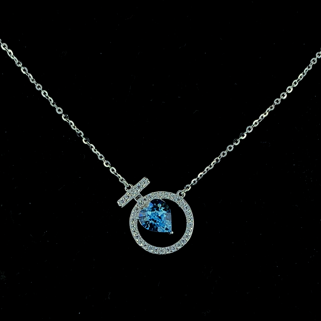 Selia & Co. Round Aquamarine Halo Necklace - Sterling Silver