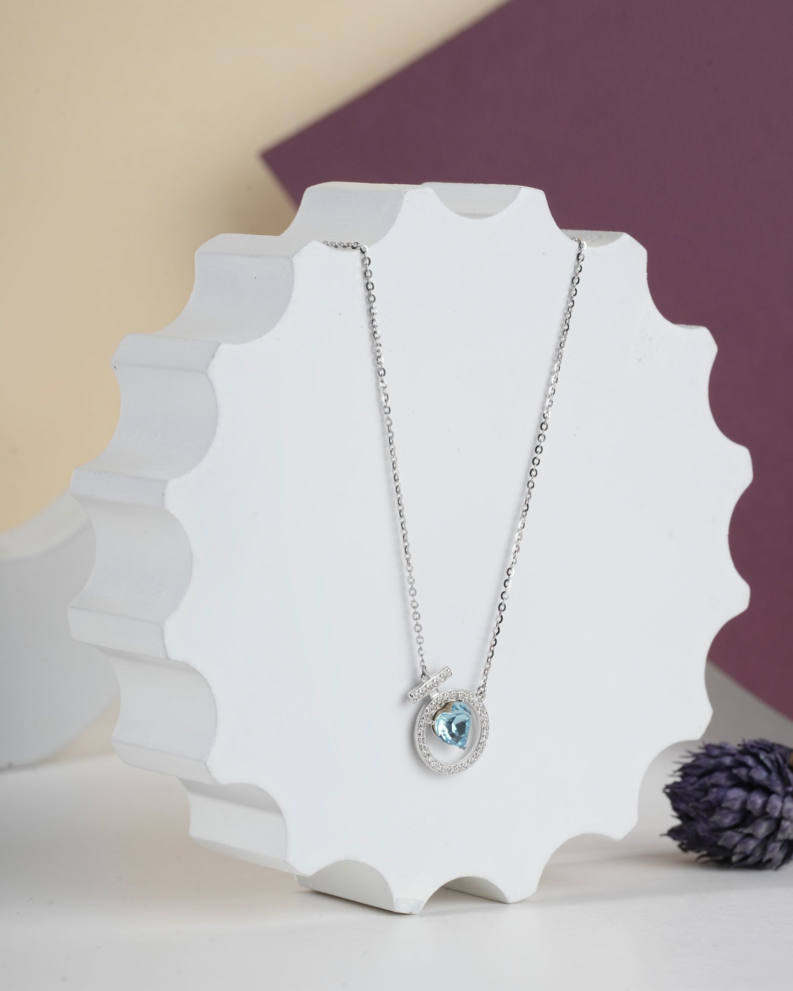 Selia & Co. Round Aquamarine Halo Necklace - Sterling Silver