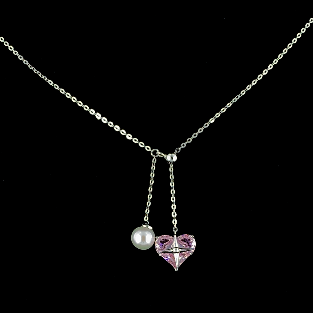 Selia & Co Heart Zircon Pendant Simulated Pearl Necklace - Elegant Charm Jewelry
