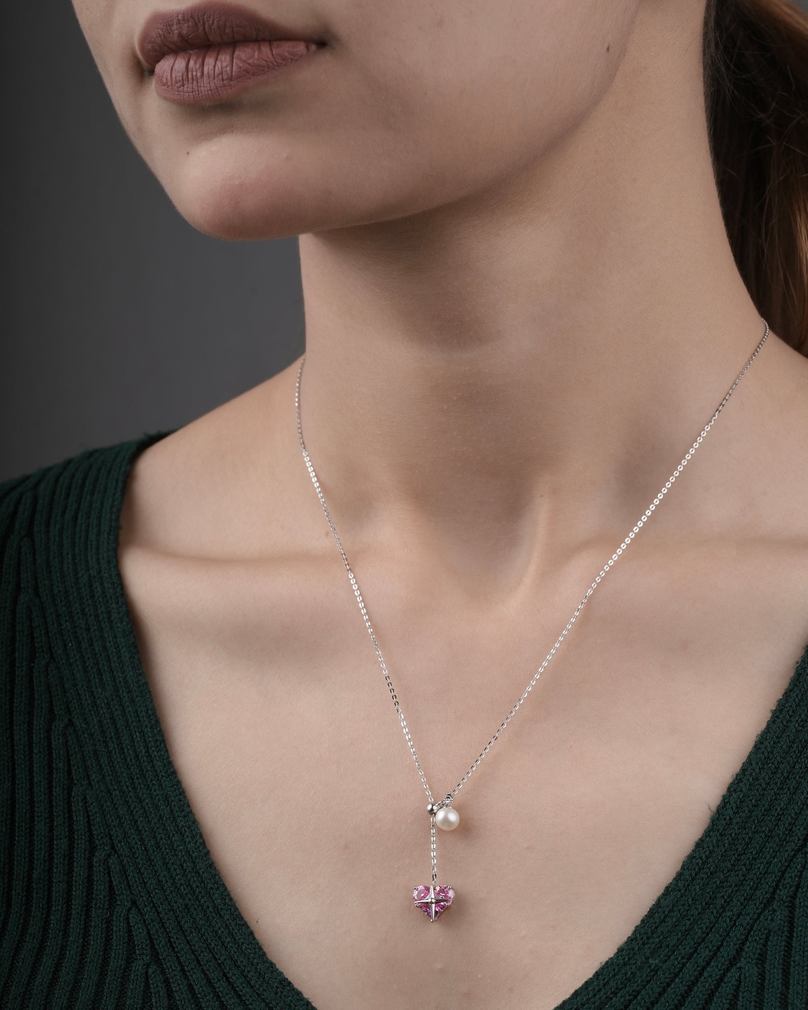 Selia & Co Heart Zircon Pendant Simulated Pearl Necklace - Elegant Charm Jewelry