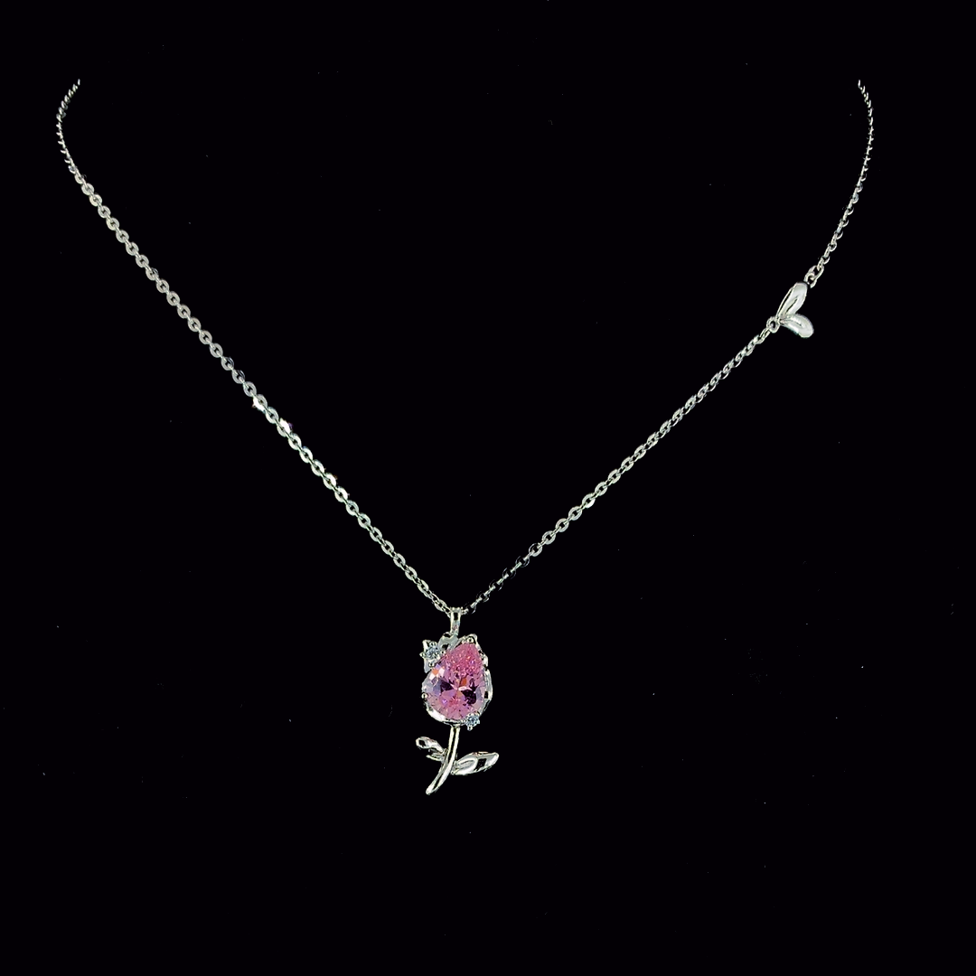 Selia & Co. Style Pink Zircon Tulip 925 Silver Necklace for Women