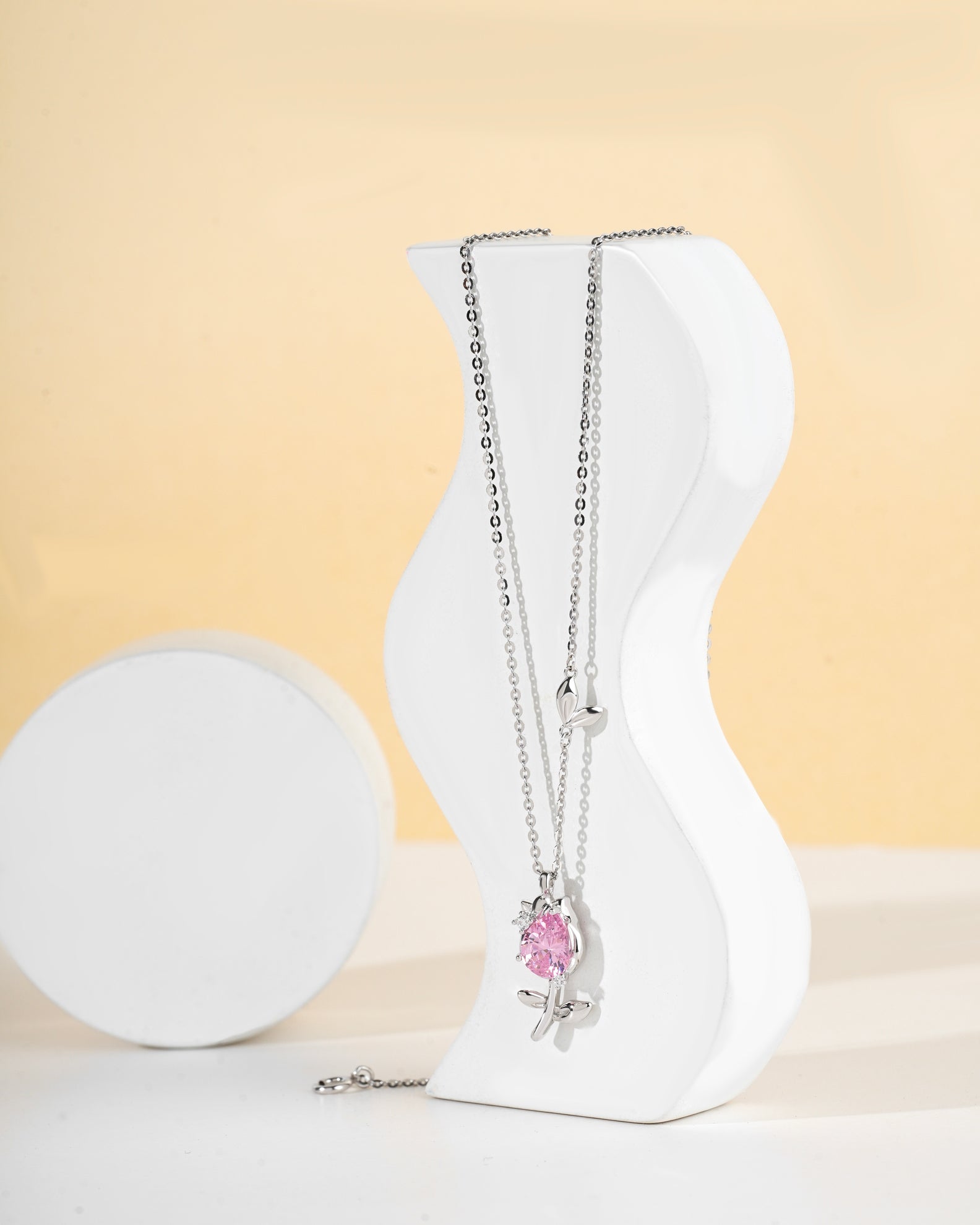 Selia & Co. Style Pink Zircon Tulip 925 Silver Necklace for Women