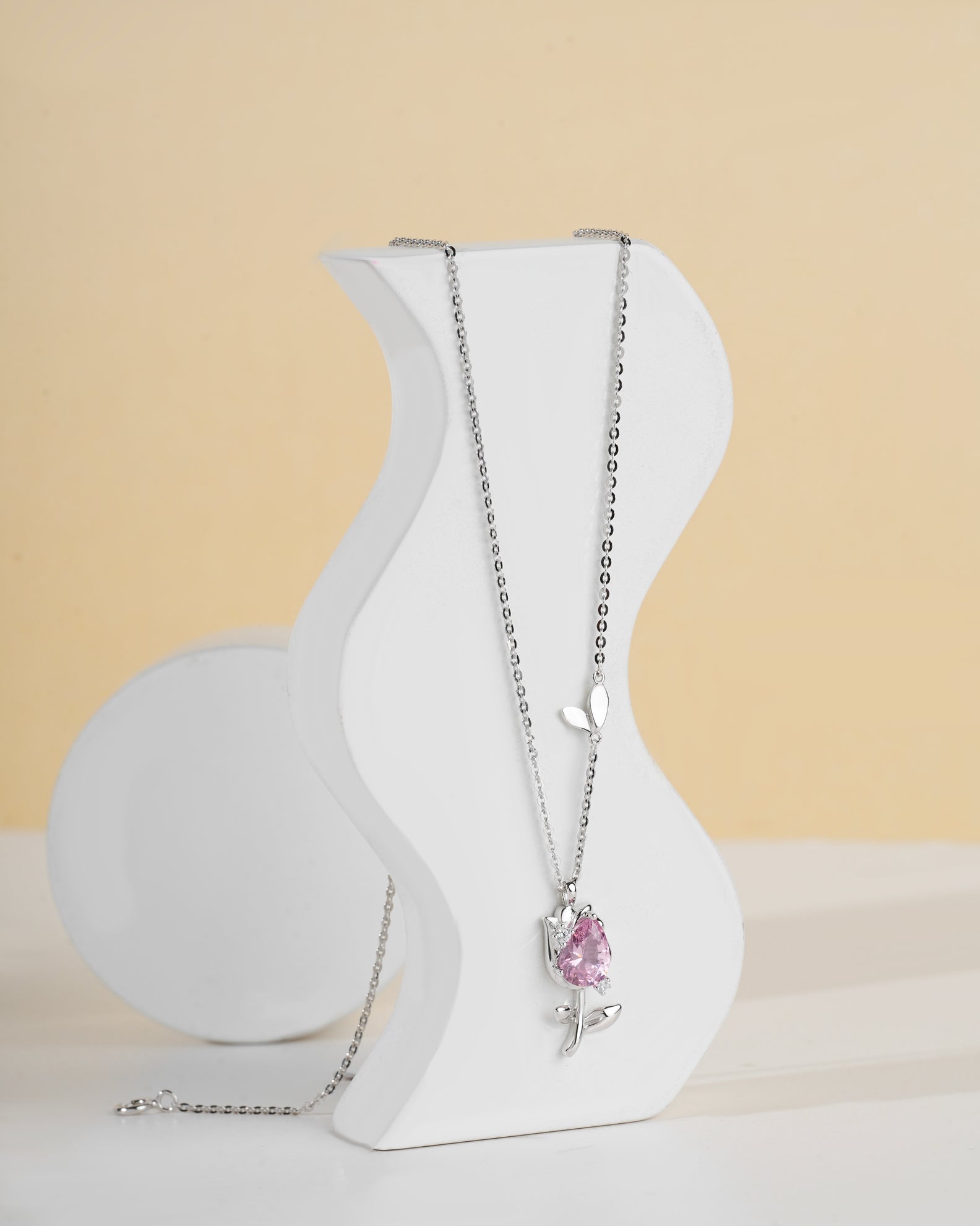 Selia & Co. Style Pink Zircon Tulip 925 Silver Necklace for Women