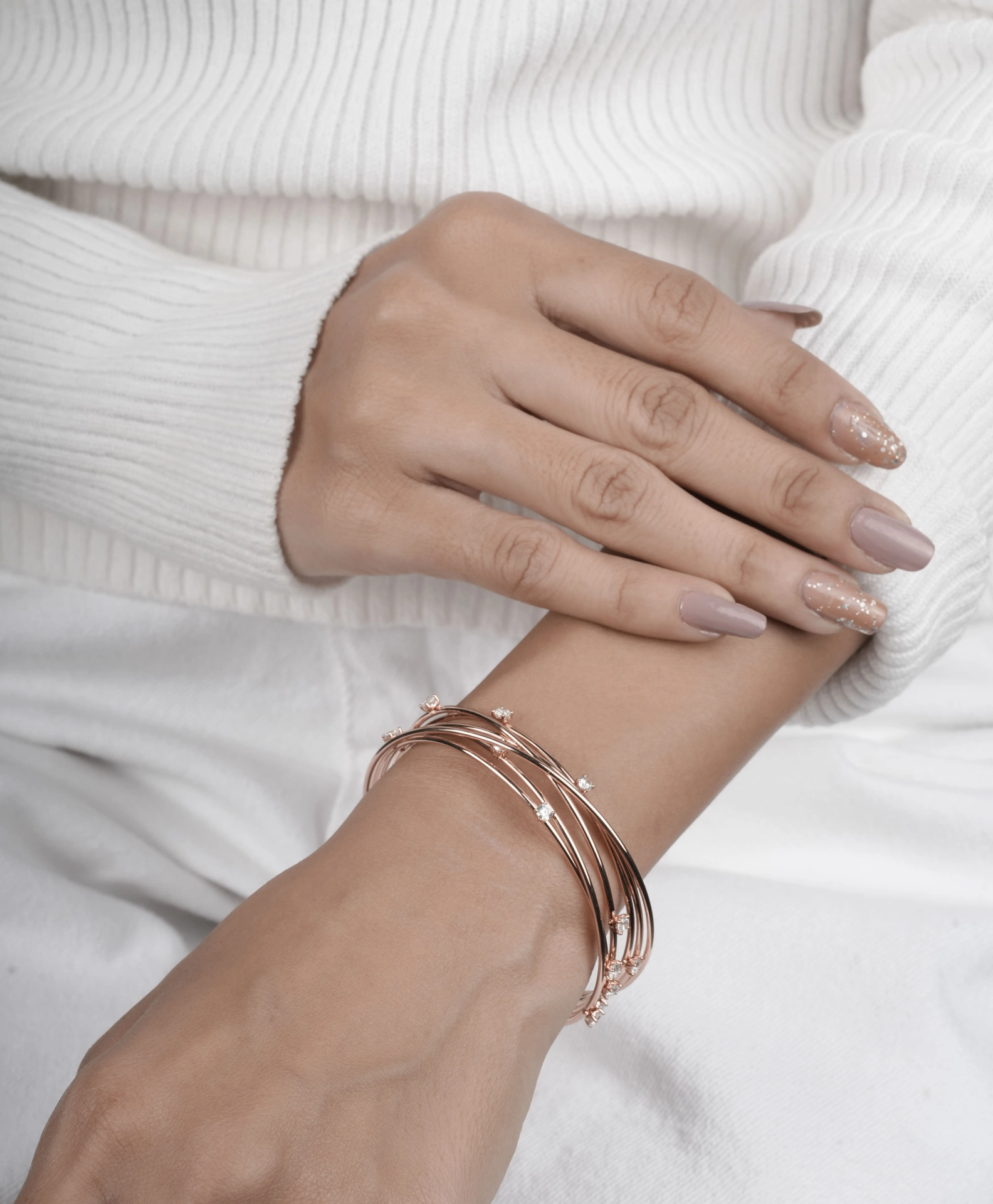 Women Cuff Diamond Rose Color Bracelet