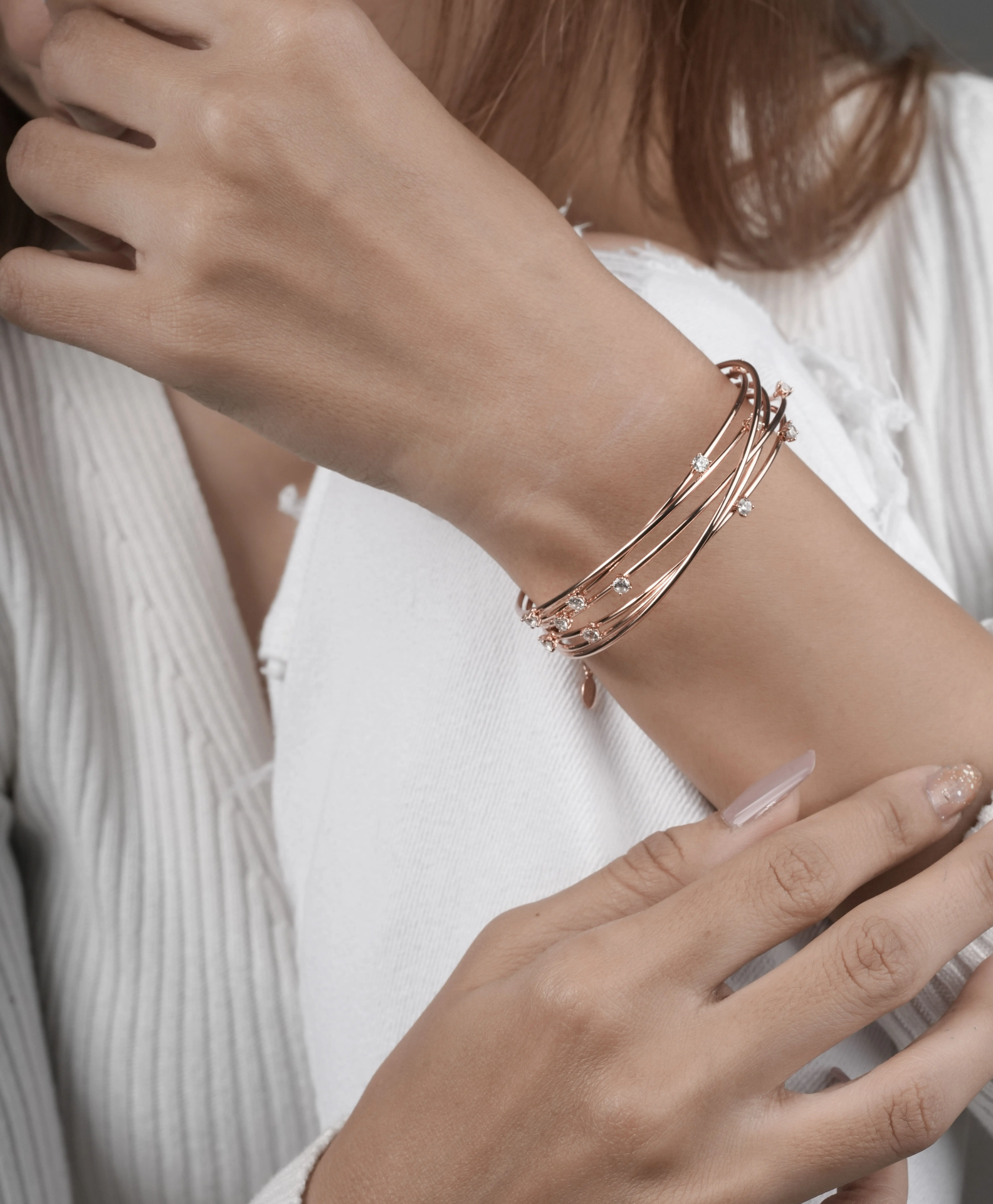 Women Cuff Diamond Rose Color Bracelet