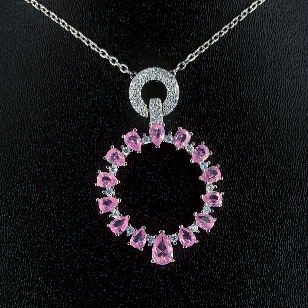 Elegant Pink Pear Diamond Pendant in 925 Silver - Selia & Co