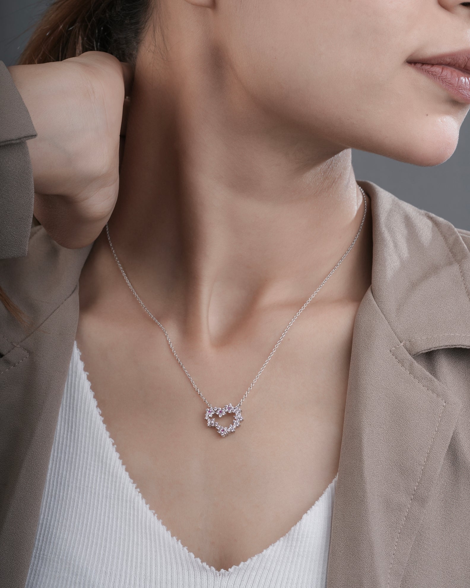 Heart-Shaped Diamonds Pendant in Silver for Women - Selia & Co