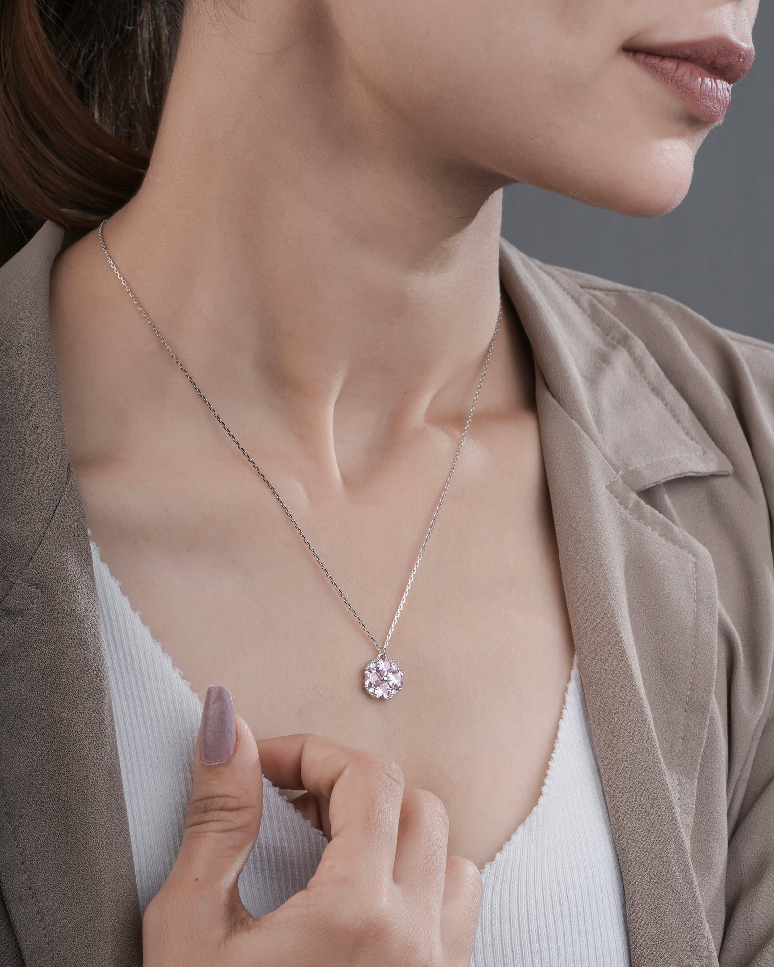 Elegant Pure 925 Silver Pink Flower Stone Pendant for Women by Selia & Co