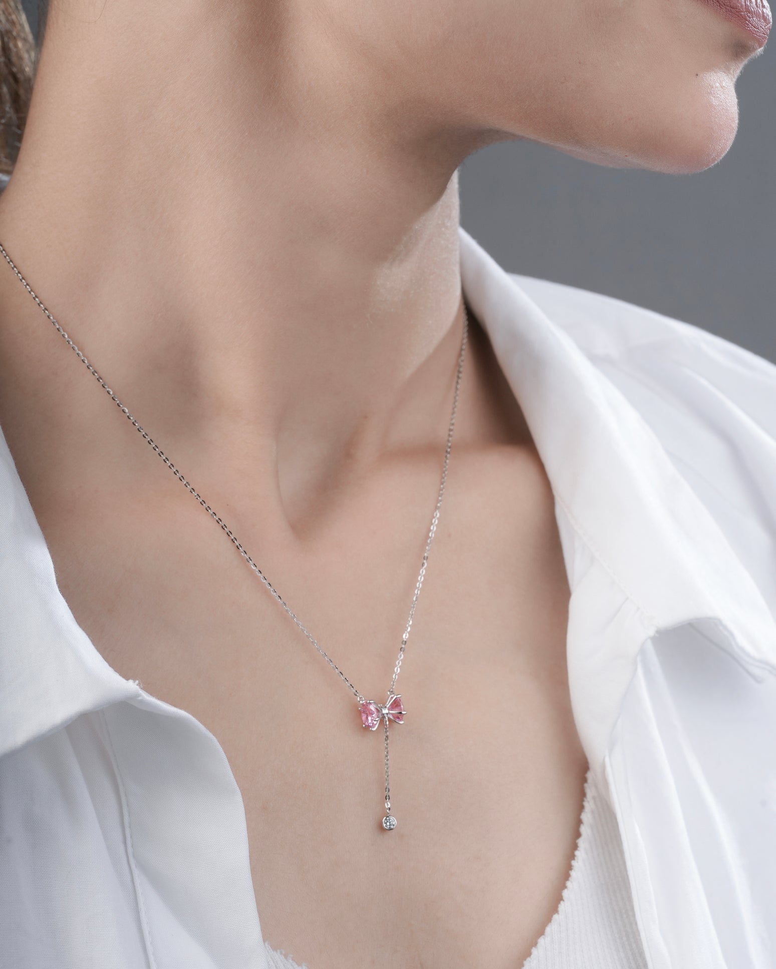 Butterfly Tassel Pink Diamond Necklace - 925 Sterling Silver | Selia & Co