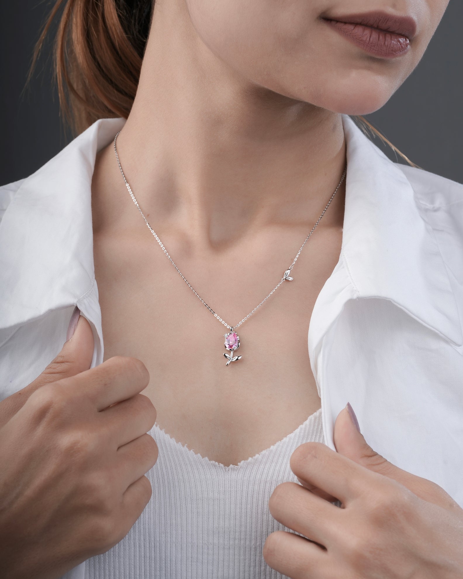 Selia & Co. Style Pink Zircon Tulip 925 Silver Necklace for Women